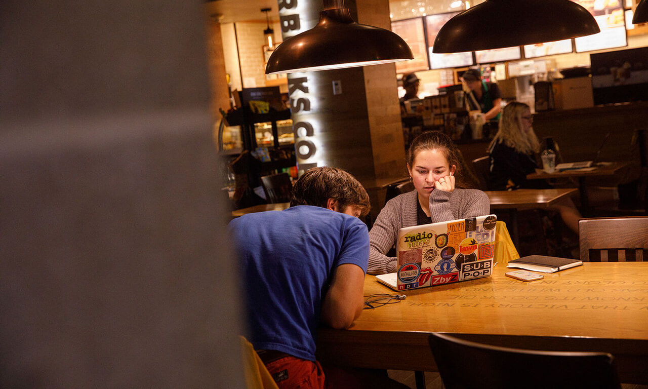 Students studying in Starbucks